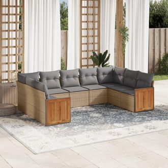 vidaXL Set De Sof&aacute;s De Jard&iacute;n 9 Pzas Con Cojines Rat&aacute;n Sint&eacute;tico Beige Vidaxl