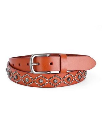 OLD TREND Sunburst Genuine Leather Studded Statement Accent Belt in Camel at Nordstrom, Size Medium
