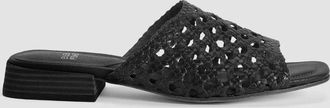 Eileen Fisher Folie Sandals Black Woven Leather Block Heel Slide HAWK075