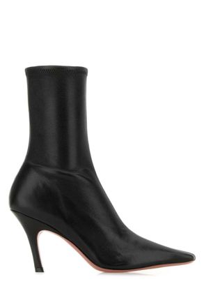 Amina Muaddi Black Solid Pointed Toe Boots