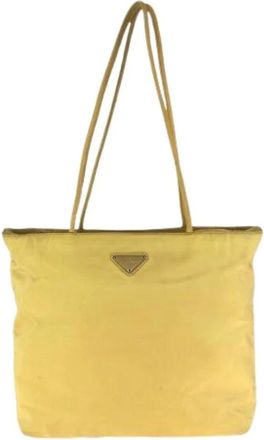 Prada Pre-owned Tote Bags, female, Yellow, Size: ONE SIZE Pre-owned Tessuto Nylon Shoulder Tote Bag