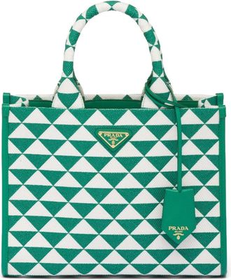 Prada small Symbole embroidered tote bag - women - Polyester/Calf Leather - OS - Green