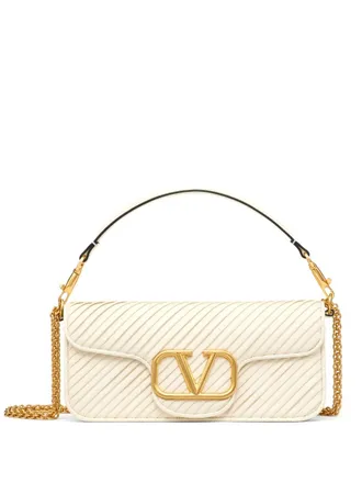 Valentino Garavani Loc&ograve; textured shoulder bag - women - Lambskin/Calf Leather/Calf Leather/Metal - One Size - Neutrals