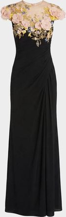 Mac Duggal Floral Illusion Mesh Column Gown