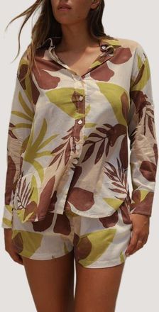 Stone Fox Swim Mela Boyfriend Organic Cotton Cover-Up Shirt in Tropical Tonal at Nordstrom, Size X-Small
