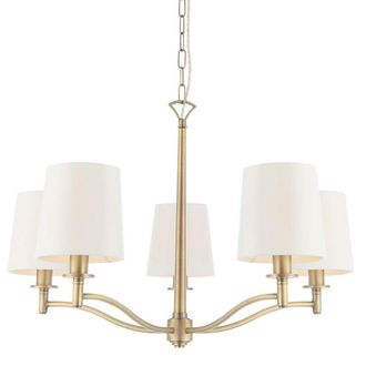 Loops Multi Light Ceiling Pendant 5 Bulb ANTIQUE BRASS & WHITE Chandelier Lamp Shade