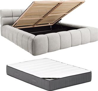 Vente-Unique Canap&eacute; abatible 180 x 200 cm - Tela - Gris claro + Colch&oacute;n - FORVIK de Pascal Morabito