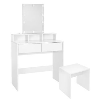 ML Design Tocador con luces led, espejo, taburete, 2 cajones y 3 compartimentos
