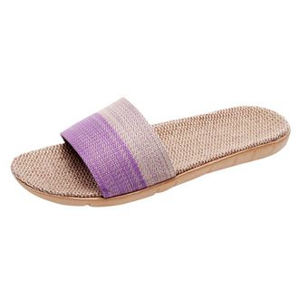 Generic Linen Womens Flip-Flops Sandals Breathable Home and Beach Comfort Slipper Shoes for Ladies Casual Wear (Purple, 5)