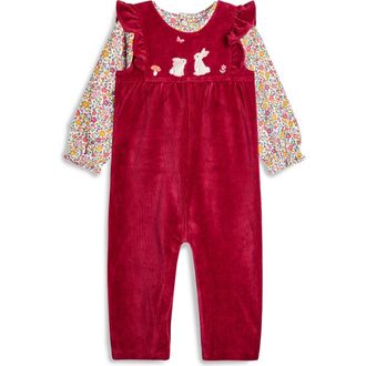 JoJo Maman B&eacute;b&eacute; Bunny Cotton Blend T-Shirt & Corduroy Overalls Set in Berry at Nordstrom, Size 12-18M