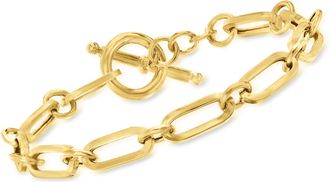 Ross-Simons Italian 18kt Gold Over Sterling Paper Clip Link Toggle Bracelet