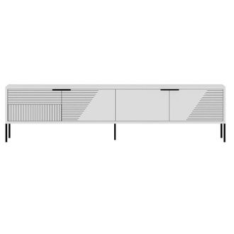 Calicosy TV Stand On Legs With 2 Grooved Drop-Down Doors, 180 Cm Wide - GOLD in White