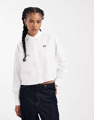 Fred Perry Camicia bianca a maniche lunghe button-down con logo-Bianco