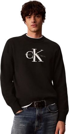 Calvin Klein Maglione Relaxed Monologo Grafico in Cotone - - Knitwear - Uomo - Nero - S