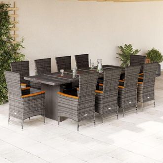 vidaXL Set De Comedor De Jard&iacute;n 11 Pzas Y Cojines Rat&aacute;n Sint&eacute;tico Gris Vidaxl
