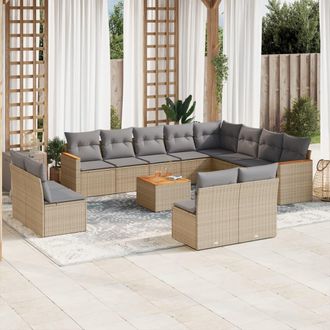 vidaXL Juego De Sof&aacute;s Jard&iacute;n Con Cojines Beige Mezcla 13 Pzas Rat&aacute;n Pe Vidaxl