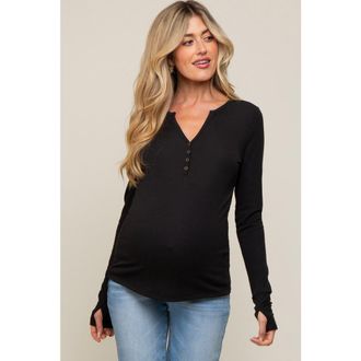 Pinkblush Button Front Long Sleeve Top in Black at Nordstrom, Size Medium