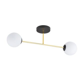 Wonderlamp Plaf&oacute;n de techo negro con barra dorada y 2 esferas de cristal blancas