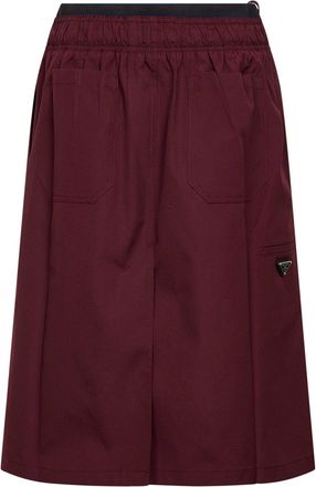 Prada Womens Garnet Twill Midi Skirt Polyester