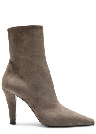 Saint Laurent Jill 95 Suede Ankle Boots - Dark Grey - 40 (IT40 / UK7)