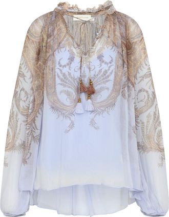 Zimmermann Lilac Paisley Hypnotic Billow Blouse-Donna