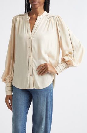 L'agence Kiera Ladder Trim Blouse in Biscuit at Nordstrom, Size X-Small
