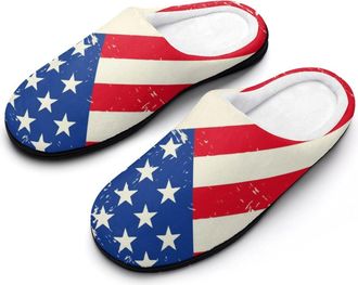 Generic U.S. And Canadian Flags Fashion Cotton Slippers for Women Memory Foam House Slippers Non-Slip House Bedroom Shoes