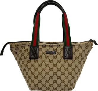 Gucci Brown Green Red Color Canvas Leather Handbag Tote Bag (Pre-Owned)