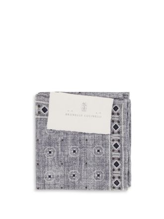 Brunello Cucinelli Silk Ethnic Motif Pocket Square - Gray