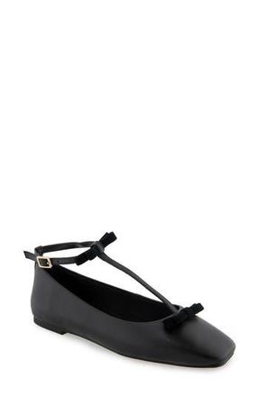 Kenneth Cole Juliet T-Strap Flat in Black Leather at Nordstrom Rack, Size 8.5