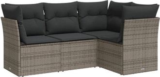 vidaXL Set De Sof&aacute;s De Jard&iacute;n 4 Pzas Y Cojines Rat&aacute;n Sint&eacute;tico Gris Vidaxl