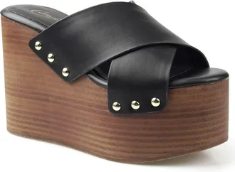 Candie's Jazzi Platform Wedge Sandal in Blklt at Nordstrom, Size 11