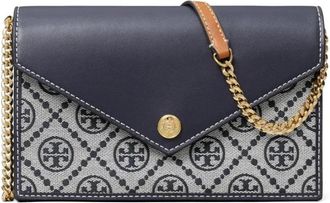 Tory Burch Monogram Portemonnee met Ketting - Dames - Schoudertassen - Blauw - ONE Size - Leer - Tassen