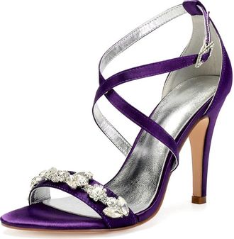 Generic Womens High Bridal Open Toe Ankle Strap Heels Stilettos Sexy Dress Shoes Wedding Bridal Pumps Sandals 10.5Cm,Dark Purple,6 UK