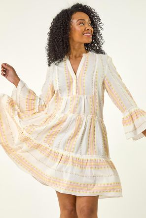 Roman Jacquard Tiered Dress