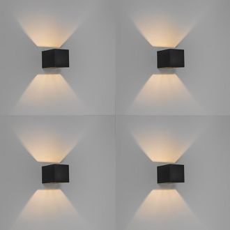 QAZQA Moderno Set De 4 Apliques Modernos Negros - Transfer Aluminio Cuadrada Adecuado Para Led Max. 1 X 40 Watt - Qazqa