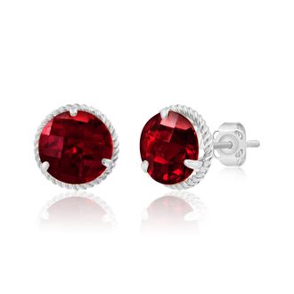 MAX + STONE 14k Yellow or White Gold 8mm Roped Halo Gemstone Round Stud Earrings