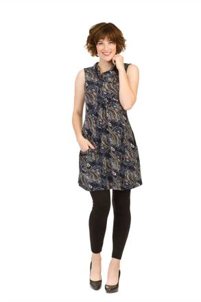 Papillon Paisley Smocked Detail Dress With Pockets In Blue
