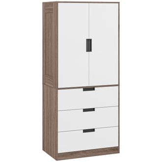 HOMCOM 2 Door Wardrobe Brown Wardrobe With 3 Drawer And Hanging Rod Brown | TJ Hughes