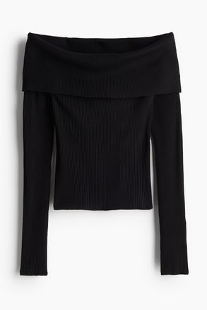 H&M Schulterfreies Shirt in Rippstrick - Schwarz