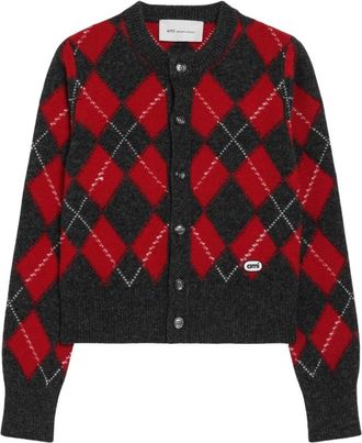 Ami Crewneck Cardigan met Bouclette Logo - Dames - Vesten - Veelkleurig - S - Wol - Truien & Vesten