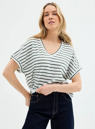 Contemporaine Womens Striped cap-sleeve organic cotton T-shirt