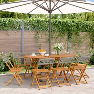 vidaXL Vidaxl - Sillas De Jard&iacute;n Plegables 8 Uds Madera Maciza Y Rat&aacute;n Pe Gris