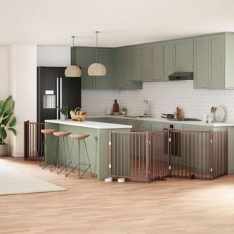 vidaXL Puerta De Perros Plegable 8 Paneles Madera &Aacute;lamo Marr&oacute;n 640 Cm Vidaxl