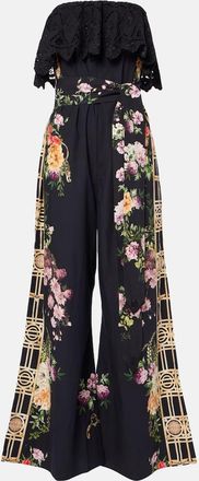 Camilla Floral ruffled strapless cotton jumpsuit