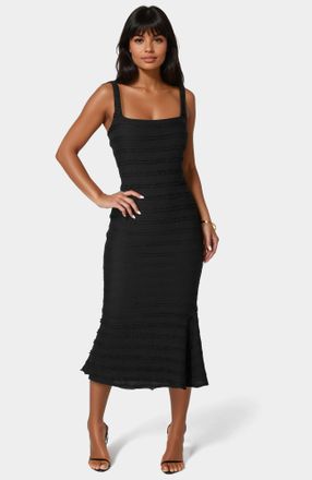 Bebe Womens Square Neck Ruffle Lace Midi Dress