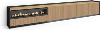 Skraut Home Skraut Home - Mueble Tv, Televisi&oacute;n, Muebles De Sal&oacute;n, Almacenaje, 310x37x50cm, Para Tv Hasta 80, Chimenea El&eacute;ctrica, Led, Estilo Moderno, Roble Y Neg