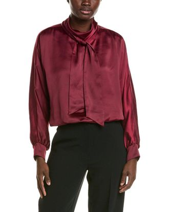 Halston Heritage Satin Mock Neck Scarf Blouse