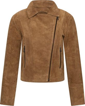 Elle Womens Bonnie Suede Biker Jacket in Tan - Size 14 UK