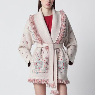 Alanui Beige/coral bandana jacquard cardigan